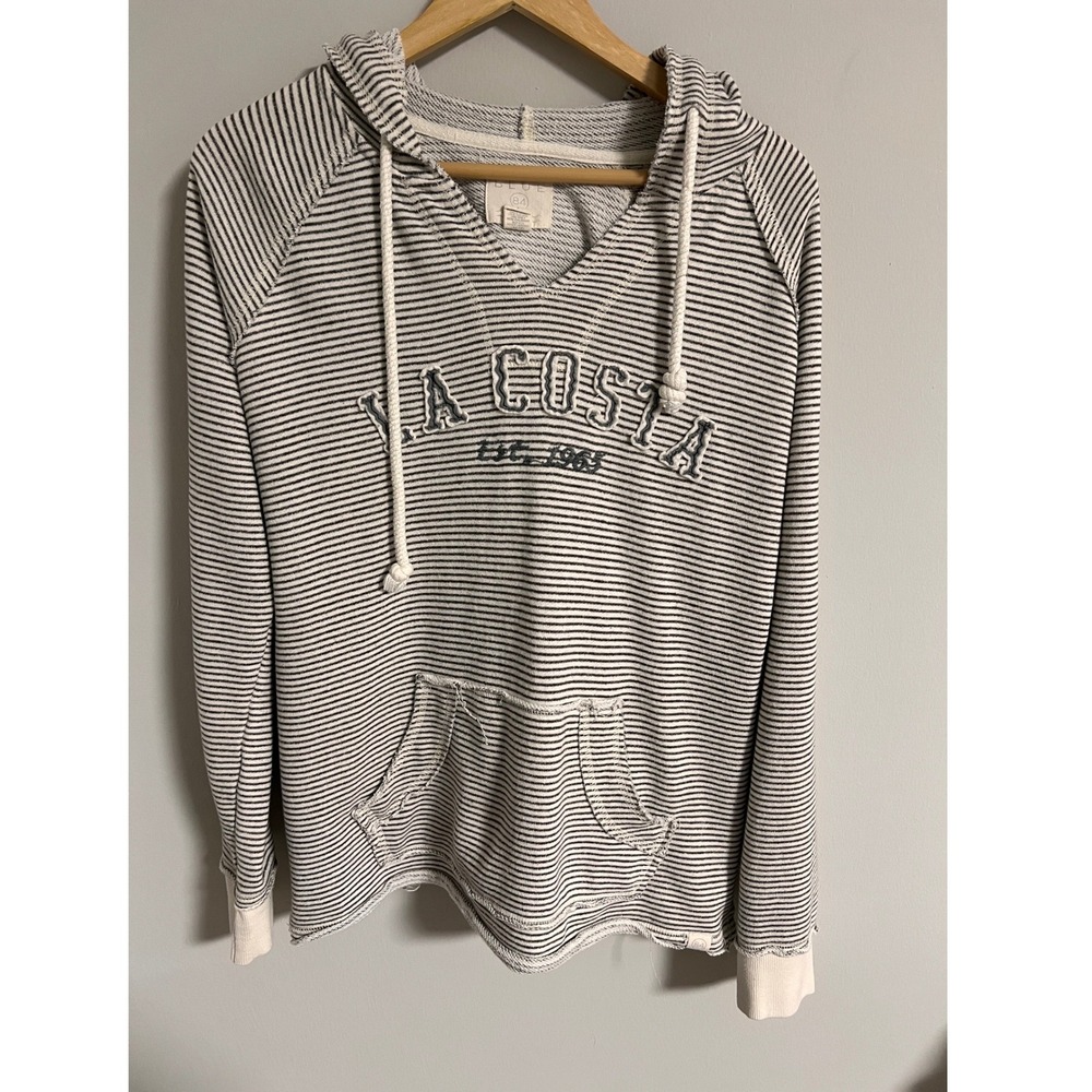 Blue 84 La Costa Striped Hoodie Gray White Embroidered Pullover Coastal